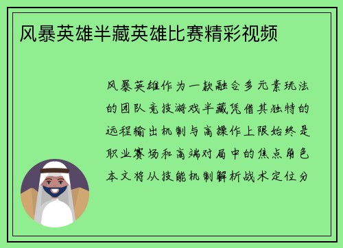 风暴英雄半藏英雄比赛精彩视频